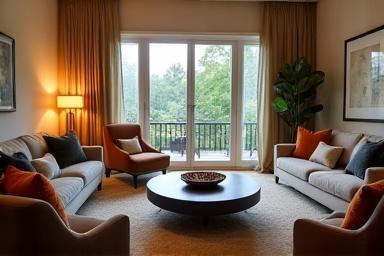 Cozy living room with comfortable seating arrangement for conversation