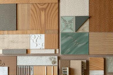 Sample board displaying various sustainable building materials